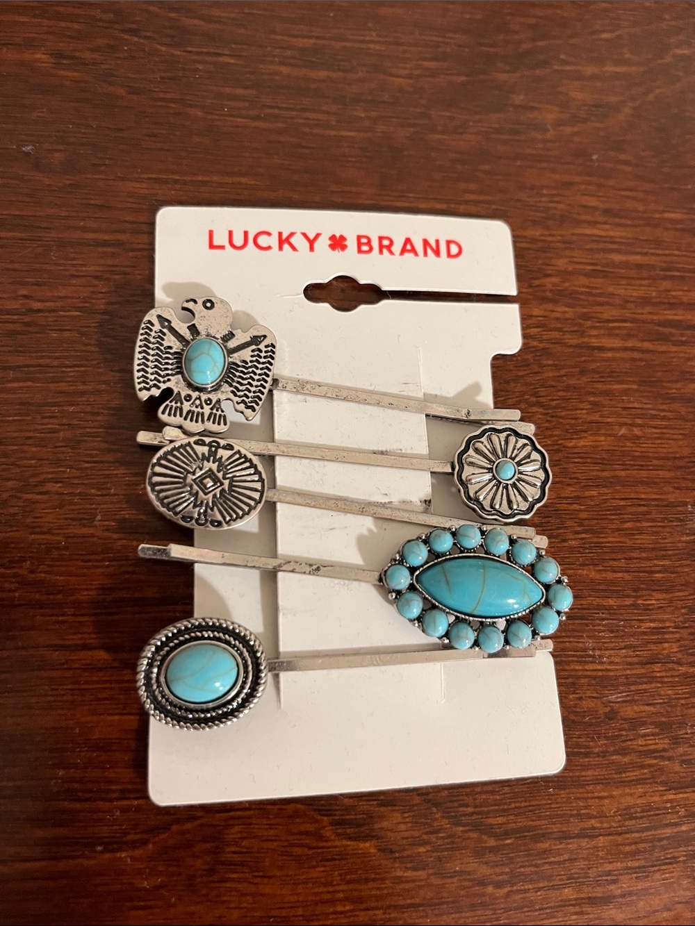 NWT Lucky Brand Silver-Tone and Turquoise Hair Pin Set